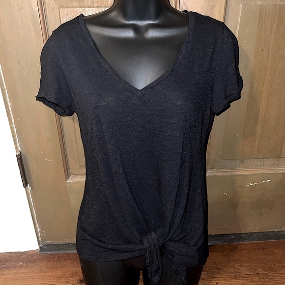 Express Tops - Express Classic Black Side Tie Minimalist Y2K V-Neck Short Sleeve Top Size S